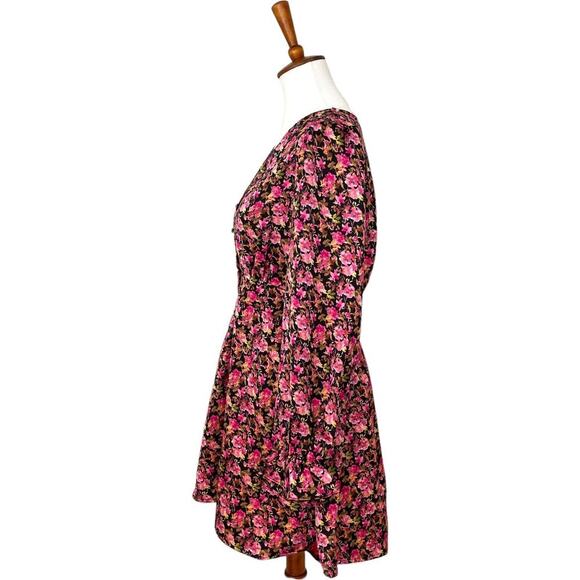 Vero Moda Elly Floral Button Front V-Neck Long Sleeve Mini Dress Size Medium - Picture 7 of 15